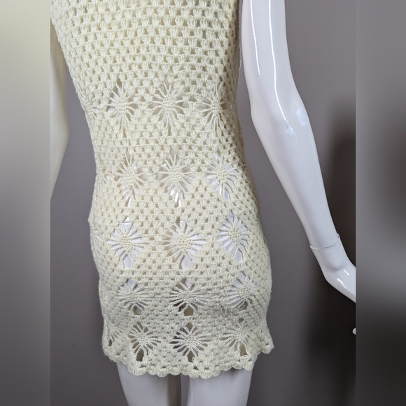 Handmade Crochet Tank Top Cream Boho Festival Sleeveless Shell Knit Pull - Picture 8 of 8